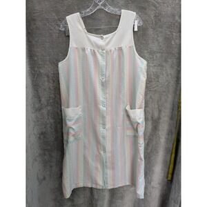 Sleeveless Mumu‎ Women's Medium Vintage House Dress Pockets Striped Casual